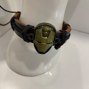 Iron Man style Leather Adjustable Bracelet With Black Cord & Metal Charm